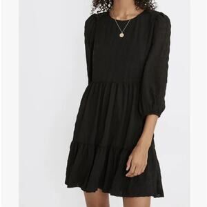 NWT Madewell Puff-Sleeve Ruffle-Hem Black Mini Dress 
Size 2 #MC329